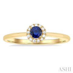 3.25 MM Round Sapphire and 1/20 Ctw Single Cut Diamond Halo Precious Ring in 10K Yellow Gold