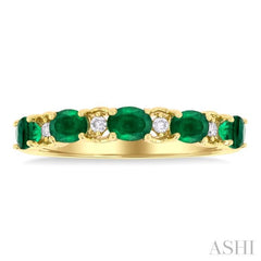4x3 MM East-West Set Oval Cut Emerald and 1/20 Ctw Round Cut Diamond Precious Band in 14K Yellow Gold
