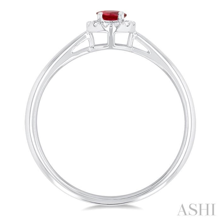 3.25 MM Round Ruby and 1/20 Ctw Single Cut Diamond Halo Precious Ring in 10K White Gold