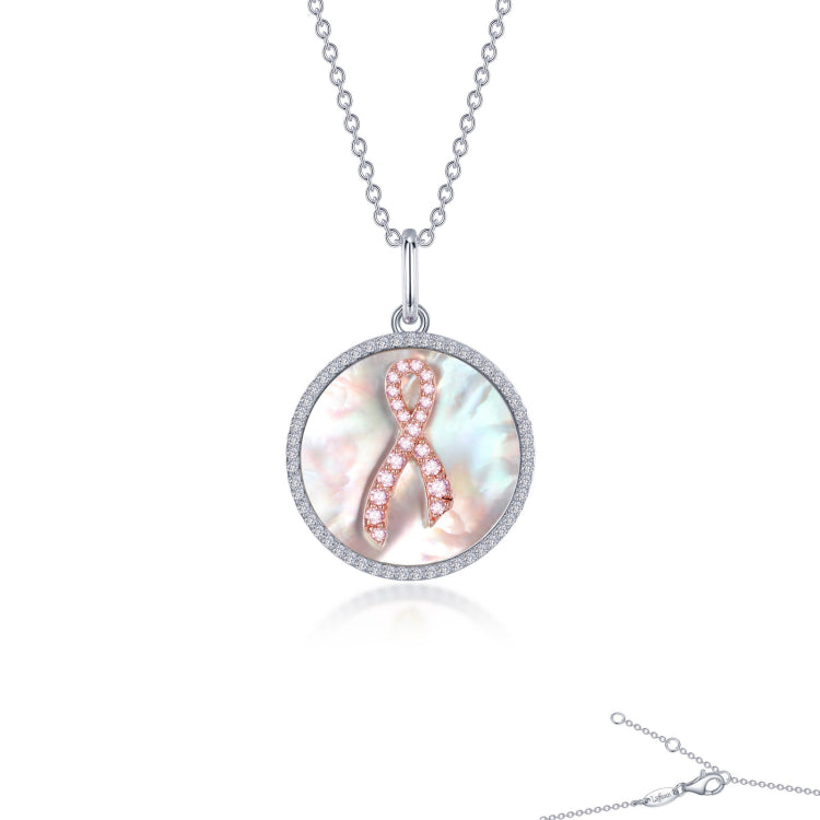 Mother Of Pearl Pink Ribbon Necklace