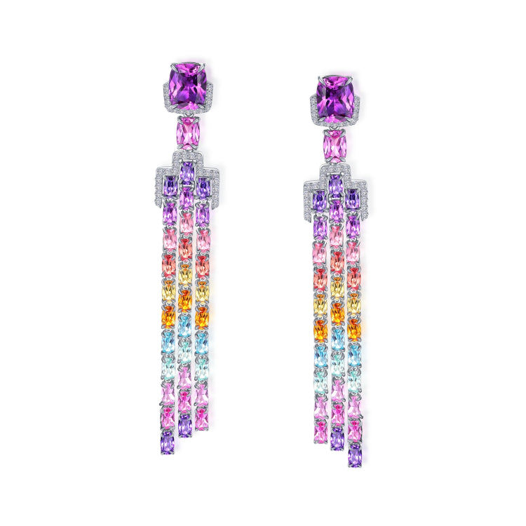 Fancy Lab-Grown Sapphire Chandelier Earrings