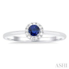 3.25 MM Round Sapphire and 1/20 Ctw Round Cut Diamond Halo Precious Ring in 14K White Gold