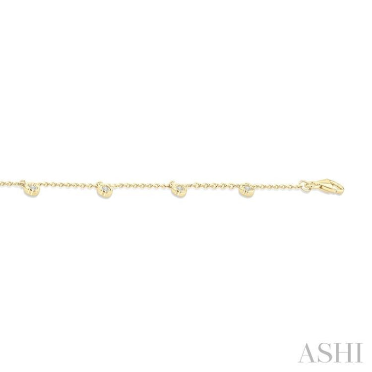1/10 Ctw Round Charm Round Cut Diamond Station Anklet in 10K Yellow Gold