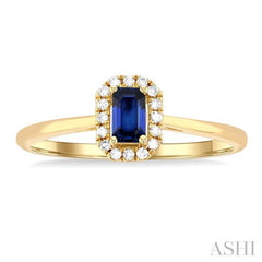 5x3 MM Octagonal Shape Sapphire and 1/20 Ctw Round Cut Diamond Halo Precious Ring in 10K Yellow Gold