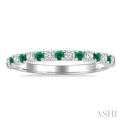 1.80 MM Round Shape Emerald and 1/4 Ctw Round Cut Diamond Precious Stack Band in 10K White Gold