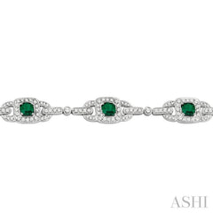 5x5 MM Cushion Cut Emerald and 2 Ctw Round Cut Diamond Precious Bracelet in 14K White Gold
