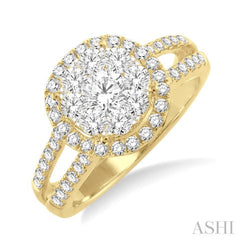 1 Ctw Lovebright Round Cut Diamond Engagement Ring in 14K Yellow and White Gold