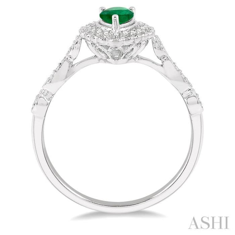 6x4 MM Pear Shape Emerald and 1/6 Ctw Round Cut Diamond Precious Ring in 10K White Gold
