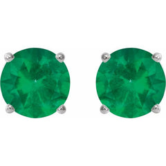 Sterling Silver 4 mm Lab-Grown Emerald Earrings