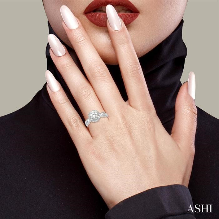 1/2 Ctw Circular Center Twisted Shank Round Cut Diamond Semi-Mount Engagement Ring in 14K White Gold