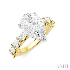 1 1/3 Ctw Pear Shape Oval and Round Cut Diamond Semi-Mount Engagement Ring in 14K Yellow and White Gold