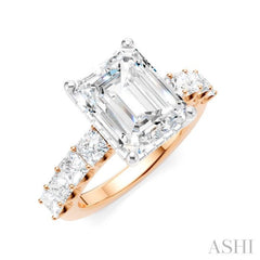 1 1/3 Ctw Emerald Shape Princess and Round Cut Diamond Semi-Mount Engagement Ring in 14K Rose and White Gold