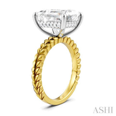 1/8 Ctw Emerald Shape Round Cut Diamond Semi-Mount Engagement Ring in 14K Yellow and White Gold