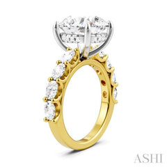 1 1/3 Ctw Round Shape Oval and Round Cut Diamond Semi-Mount Engagement Ring in 14K Yellow and White Gold