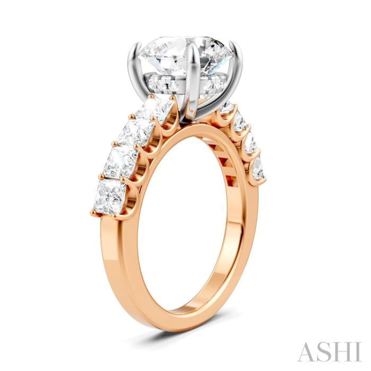 1 1/4 Ctw Round Shape Princess and Round Cut Diamond Semi-Mount Engagement Ring in 14K Rose and White Gold