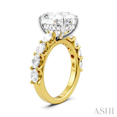 1 1/3 Ctw Oval Shape Oval and Round Cut Diamond Semi-Mount Engagement Ring in 14K Yellow and White Gold