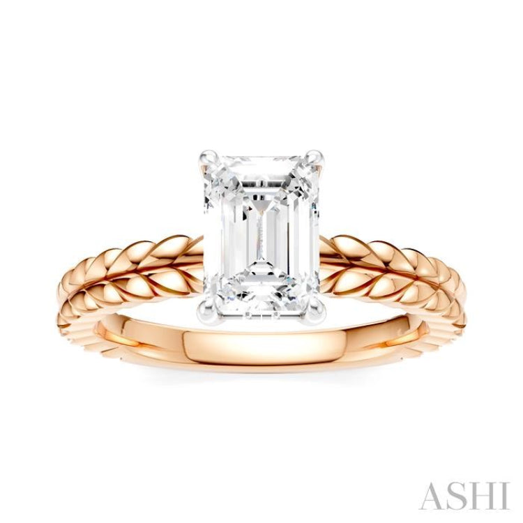 1/20 Ctw Emerald Shape Round Cut Diamond Semi-Mount Engagement Ring in 14K Rose and White Gold