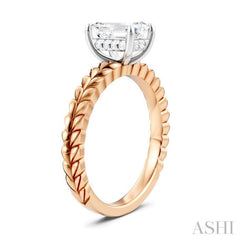 1/20 Ctw Emerald Shape Round Cut Diamond Semi-Mount Engagement Ring in 14K Rose and White Gold