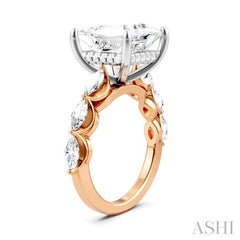 1 Ctw Princess Shape Marquise and Round Cut Diamond Semi-Mount Engagement Ring in 14K Rose and White Gold