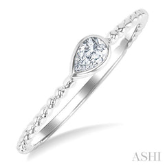 1/6 Ctw Ball Bead East-West Bezel Set Pear Cut Diamond Stackable Petite Fashion Ring in 14K White Gold