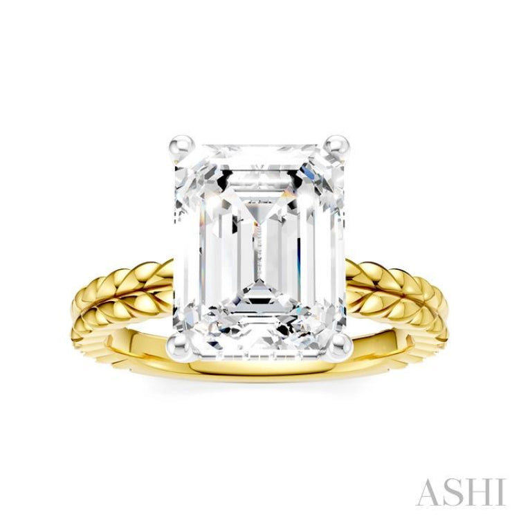 1/10 Ctw Emerald Shape Round Cut Diamond Semi-Mount Engagement Ring in 14K Yellow and White Gold