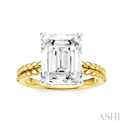 1/10 Ctw Emerald Shape Round Cut Diamond Semi-Mount Engagement Ring in 14K Yellow and White Gold