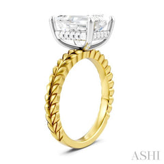 1/10 Ctw Emerald Shape Round Cut Diamond Semi-Mount Engagement Ring in 14K Yellow and White Gold