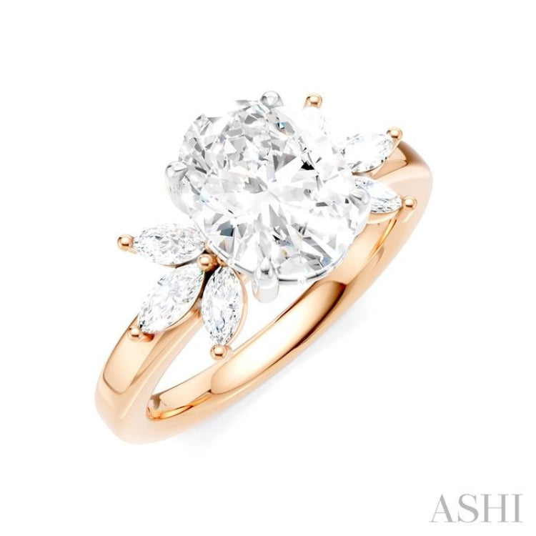1/2 Ctw Akari Oval Shape Marquise and Round Cut Diamond Semi-Mount Engagement Ring in 14K Rose and White Gold