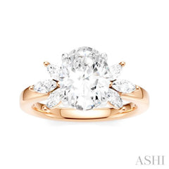 1/2 Ctw Akari Oval Shape Marquise and Round Cut Diamond Semi-Mount Engagement Ring in 14K Rose and White Gold