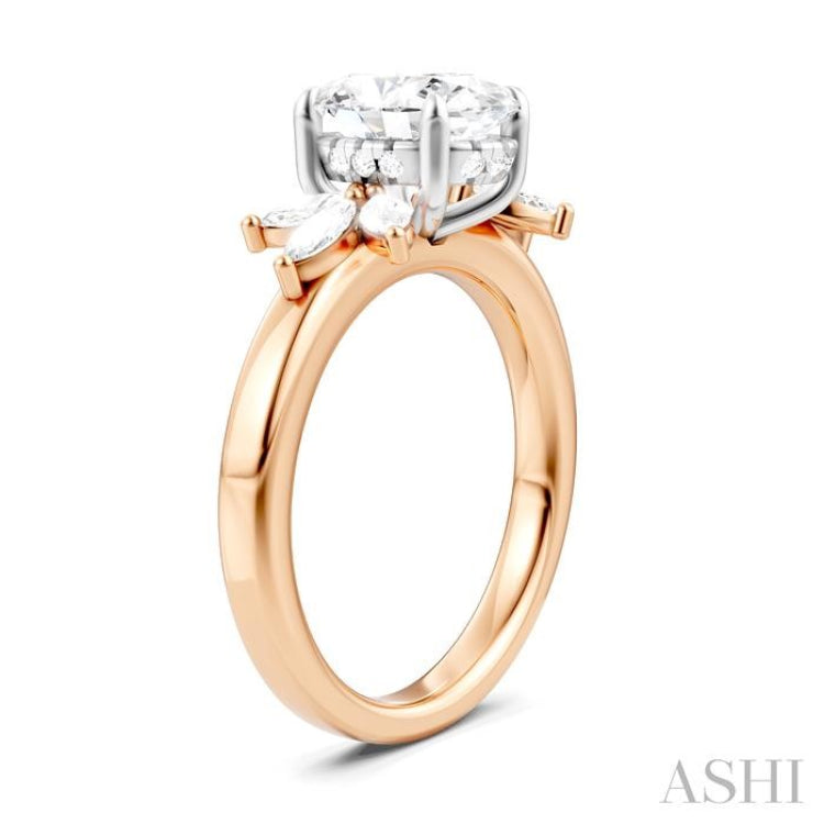 1/2 Ctw Akari Oval Shape Marquise and Round Cut Diamond Semi-Mount Engagement Ring in 14K Rose and White Gold