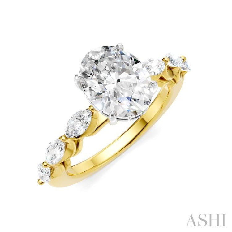 5/8 Ctw Oval Shape Marquise and Round Cut Diamond Semi-Mount Engagement Ring in 14K Yellow and White Gold