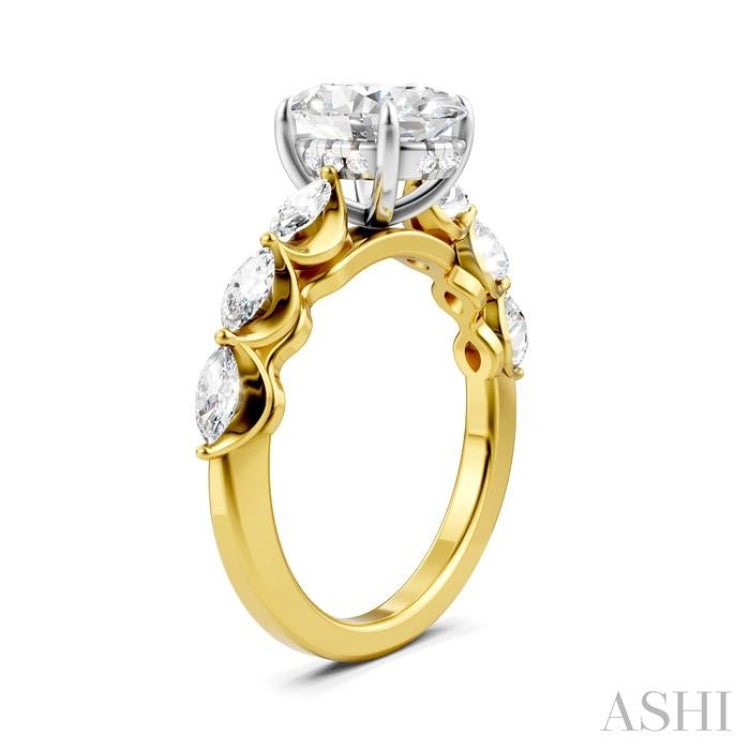 5/8 Ctw Oval Shape Marquise and Round Cut Diamond Semi-Mount Engagement Ring in 14K Yellow and White Gold