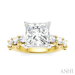 1 1/3 Ctw Princess Shape Oval and Round Cut Diamond Semi-Mount Engagement Ring in 14K Yellow and White Gold