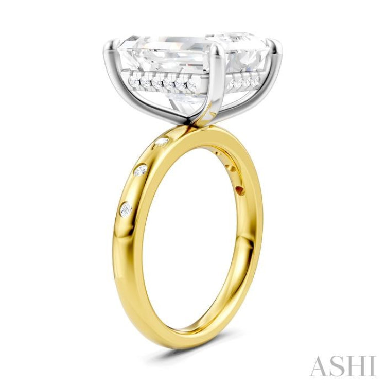 1/5 Ctw Akari Emerald Shape Round Cut Diamond Semi-Mount Engagement Ring in 14K Yellow and White Gold