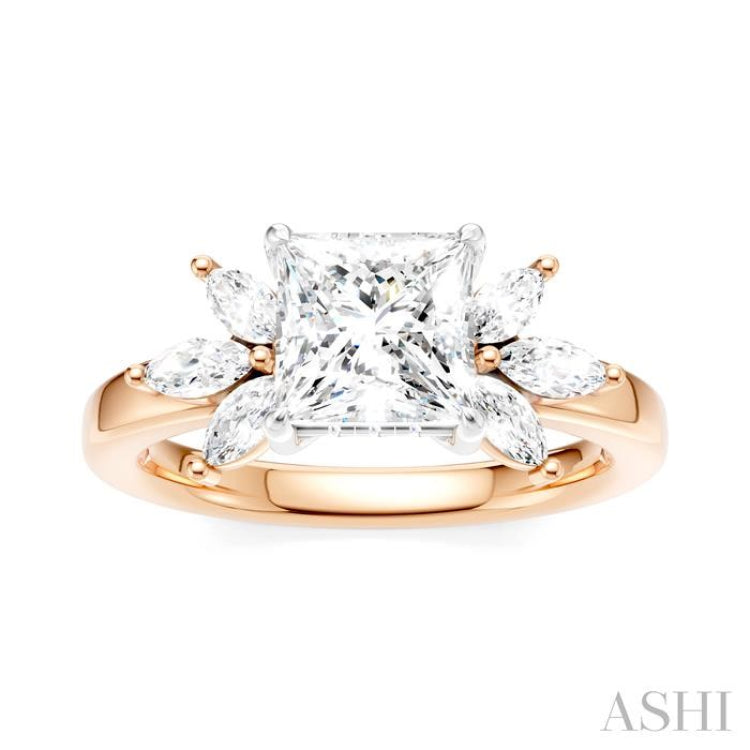 1/2 Ctw Akari Princess Shape Marquise and Round Cut Diamond Semi-Mount Engagement Ring in 14K Rose and White Gold