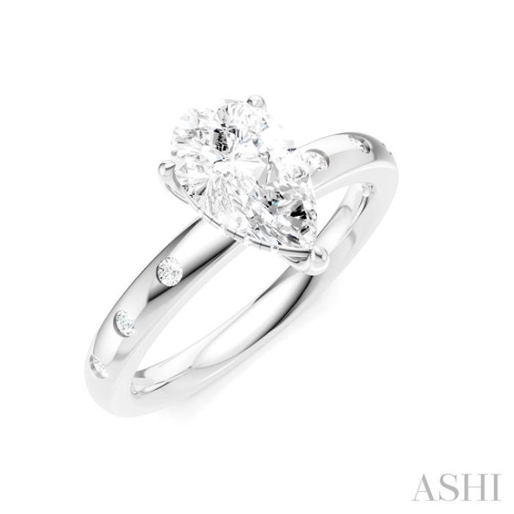 1/6 Ctw Akari Pear Shape Round Cut Diamond Semi-Mount Engagement Ring in 14K White Gold
