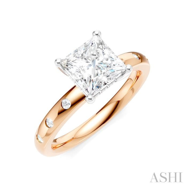 1/6 Ctw Akari Princess Shape Round Cut Diamond Semi-Mount Engagement Ring in 14K Rose and White Gold