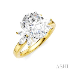 1/2 Ctw Akari Oval Shape Marquise and Round Cut Diamond Semi-Mount Engagement Ring in 14K Yellow and White Gold