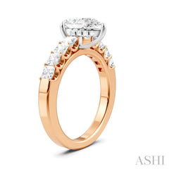 7/8 Ctw Pear Shape Princess and Round Cut Diamond Semi-Mount Engagement Ring in 14K Rose and White Gold