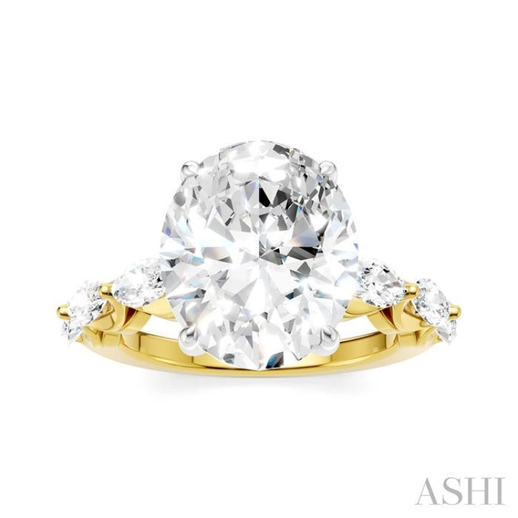 1 Ctw Oval Shape Marquise and Round Cut Diamond Semi-Mount Engagement Ring in 14K Yellow and White Gold