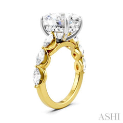 1 Ctw Oval Shape Marquise and Round Cut Diamond Semi-Mount Engagement Ring in 14K Yellow and White Gold