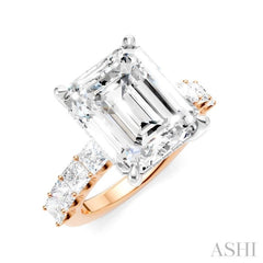1 1/3 Ctw Emerald Shape Princess and Round Cut Diamond Semi-Mount Engagement Ring in 14K Rose and White Gold