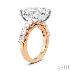 1 1/3 Ctw Emerald Shape Princess and Round Cut Diamond Semi-Mount Engagement Ring in 14K Rose and White Gold