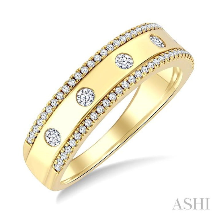 1/3 Ctw Petite Flush Set Round Cut Diamond Fashion Band in 14K Yellow Gold