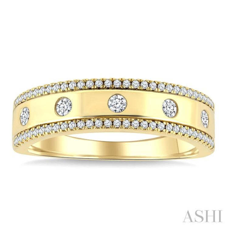 1/3 Ctw Petite Flush Set Round Cut Diamond Fashion Band in 14K Yellow Gold
