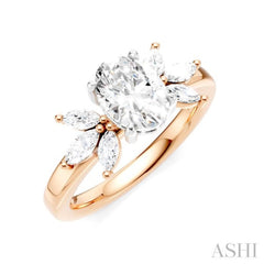 1/2 Ctw Akari Oval Shape Marquise and Round Cut Diamond Semi-Mount Engagement Ring in 14K Rose and White Gold