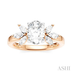 1/2 Ctw Akari Oval Shape Marquise and Round Cut Diamond Semi-Mount Engagement Ring in 14K Rose and White Gold