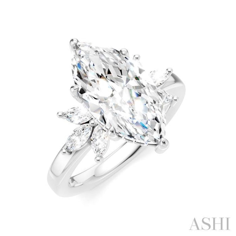 1/2 Ctw Akari Marquise and Round Cut Diamond Semi-Mount Engagement Ring in 14K White Gold