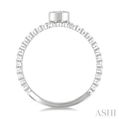 1/6 Ctw Ball Bead East-West Bezel Set Oval Cut Diamond Stackable Petite Fashion Ring in 14K White Gold