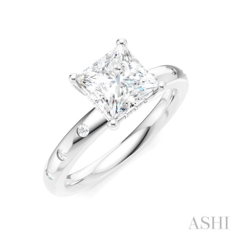 1/6 Ctw Akari Princess Shape Round Cut Diamond Semi-Mount Engagement Ring in 14K White Gold